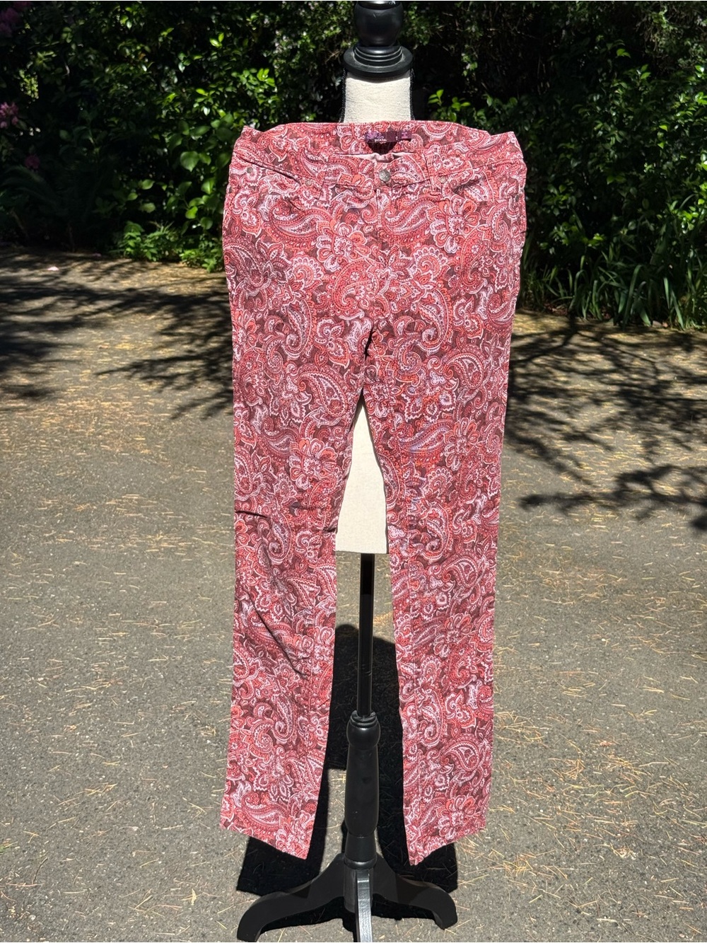 Prana Red, Pink, Coral Paisley Corduroy Pants